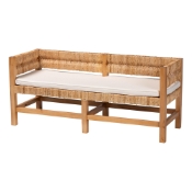 bali & pari Ismael Accent Bench - Handwoven Seagrass Accent Seating with Mahogany Wood Frame, Raised Back Bench for Entryway or Living Room